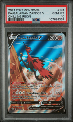 2021 Pokemon Galarian Zapdos V PSA 10 Chilling Reign FA 174/198 - Image 1