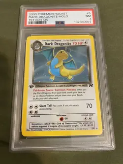 2000 Pokemon 1st Edition Dark Dragonite Holo Rare Team Rocket 5/82 - PSA 7 NM - Image 1