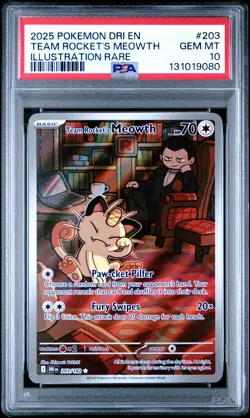 2025 POKEMON DRI EN-DESTINED RIVALS #203 TEAM ROCKET'S MEOWTH PSA 10 - Image 1