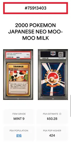 Moomoo Milk - Pokemon Japanese Neo Genesis BANNED PSA 9 MINT - Image 3