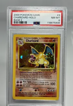 Pokemon Base Set 2 Charizard #4/130 Holo PSA 8 NM-MT - Image 1
