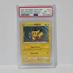 2020 Pokemon Special Delivery Pikachu Holo SWSH074 Canada Promo PSA 8 Mint - Image 1
