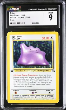 CGC 9 MINT Ditto 1st Edition Fossil 3/62 Holo 1999 Pokemon Card psa - Image 1