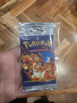 BASE SET (Charizard Art) SEALED HANGER/LONG CRIMP Booster Pack WOTC Pokemon Card - Image 3