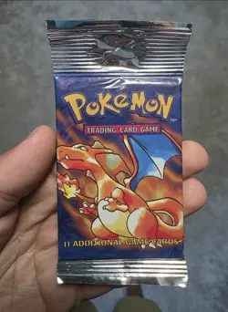 BASE SET (Charizard Art) SEALED HANGER/LONG CRIMP Booster Pack WOTC Pokemon Card - Image 4