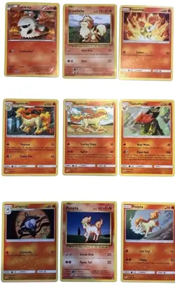 Pokemon Fire Type Card Lot (9) | Rapidash, Talonflame, Fennekin | Bulk - Image 1