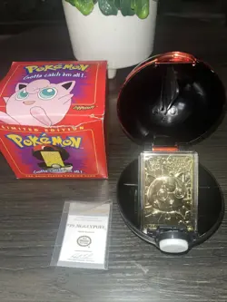 Pokemon Jigglypuff 23K Gold Plated Trading Card Ball and Box Burger King 1999 - Image 1