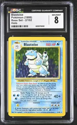 CGC 8 Blastoise 1999 Base Set 2/102 Holo Pokemon Card - Image 1