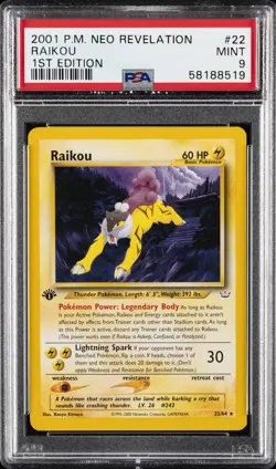 2001 POKEMON NEO REVELATION 1ST ED #22 RAIKOU PSA 9 - Image 1