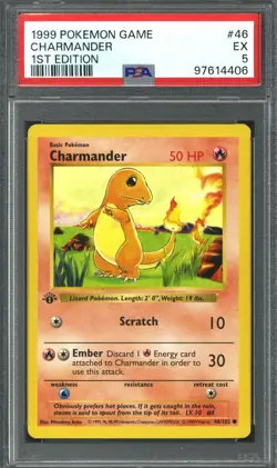 Pokemon Base Set 1st Edition Shadowless Charmander 46/102 PSA 5 - Image 1