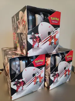 Pokemon TCG Unova Mini Tin Display Box Black Bolt White Flare, 8 Tins (No Packs) - Image 1