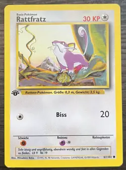 1st Edition GERMAN Rattata 61/102 Pokemon TCG WOTC Base Set MINT - Image 1