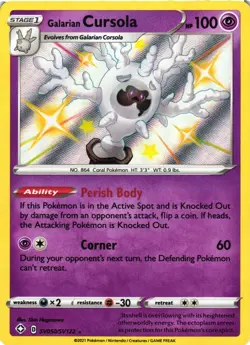 Pokemon TCG Galarian Cursola Shining Fates SV050/SV122 Holo Shiny Holo Rare VLP - Image 1