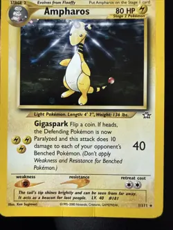 Pokemon TCG Ampharos Neo Genesis Holo Card Rare 1/111 - Image 1