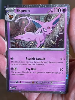 POKEMON ESPEON 033/131 RARE COSMOS HOLO PRISMATIC EVOLUTIONS NM CARD - Image 1