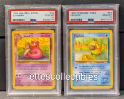 1999 Pokemon Fossil Unlimited Psyduck And Slowbro PSA 10 Lot. - Image 1