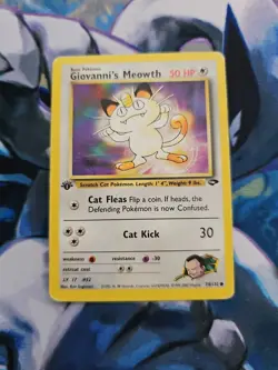 Pokemon Gym Challenge 1st Edition Giovanni's Meowth 74/132 Common Played - Image 1