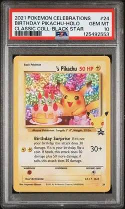 2021 POKEMON CELEBRATIONS CLASSIC COLLECTION #24 BIRTHDAY PIKACHU HOLO PSA 10 - Image 1
