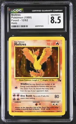 CGC 8.5 Moltres 1999 Fossil 12/62 Holo Pokemon Card - Image 1
