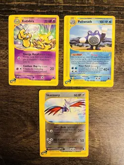 Lot Of 3 Vintage 2002 Rare E-Reader Pokemon Cards- Poliwrath, Kadabra, Skarmory! - Image 1