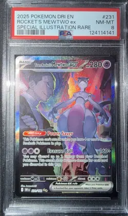 PSA 8 Pokemon TCG Destined Rivals Team Rockets Mewtwo EX Card 231/182 - Image 1