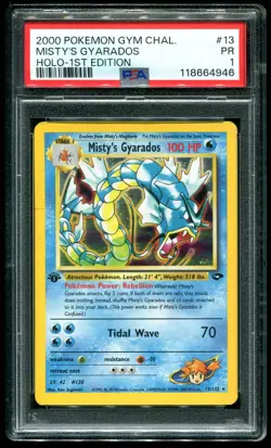 PSA 1 Misty's Gyarados 1st Edition Holo Rare Gym Challenge 2000 Pokemon Card #13 - Image 1
