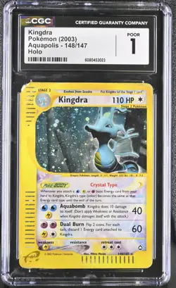 Pokemon Card CGC 1 Crystal Kingdra Secret Rare Aquapolis 148/147 - Image 1