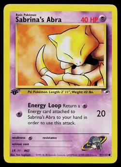 Pokemon Card - Sabrina's Abra Gym Heroes 91/132 Common 1st Edition - Image 1