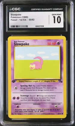 CGC 10 Slowpoke 55/62 1st Edition Fossil Pokemon Card - Image 1