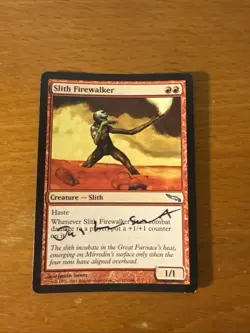 MTG Signed MAGIC THE GATHERING MIRRODIN UNCOMMON SLITH FIREWALKER Justin Sweet - Image 1