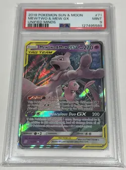 2019 POKEMON SUN & MOON MEWTWO & MEW GX UNIFIED MINDS 71/236 - PSA 9 - Image 1