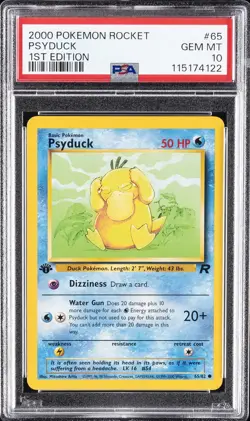 2000 POKEMON ROCKET 1ST ED #65 PSYDUCK PSA 10 - Image 1