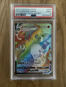 Pokemon TCG Charizard VMAX Champions Path Holo Card 074/073 Secret Rare PSA 9 - Image 1