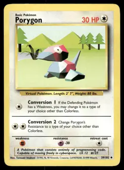 Pokemon Cards Porygon 39/102 UNLIMITED Base Set WOTC Uncommon LP - Image 1