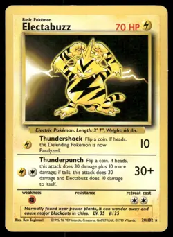 Pokemon Cards Electabuzz 20/102 UNLIMITED Base Set WOTC Rare NM - Image 1