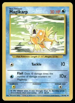 Pokemon Cards Magikarp 35/102 UNLIMITED Base Set WOTC Uncommon NM - Image 1
