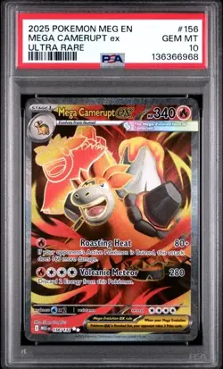 PSA 10 MEGA CAMERUPT EX #156 ULTRA RARE FULL ART 2025 POKEMON MEGA EVOLUTIONS EN - Image 1