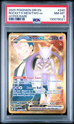 2025 Pokemon Dri En-Destined Rivals #240 Rocket'S Mewtwo Ex Hyper Rare PSA 8 - Image 1
