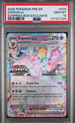 Pokemon TCG Prismatic Evolutions Espeon EX 034/131 Stamped Promo PSA 10 GEM MT - Image 1