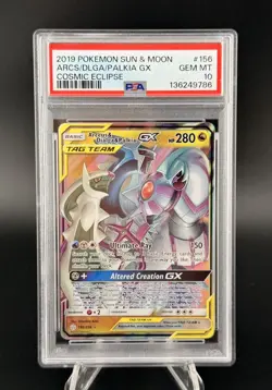 PSA 10 ARCEUS DIALGA PALKIA GX 156 COSMIC ECLIPSE SUN & MOON TAG TEAM POKEMON - Image 1