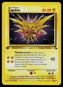 Pokemon Card - Zapdos Fossil 30/62 Rare 1st Edition - Image 1