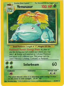 1995 Pokemon TCG Venusaur Holo Card Base Set O15/102 Ungraded - Image 1