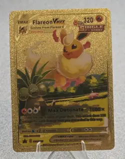 Pokemon Flareon VMAX 320hp Gold Foil Fan Art Collector Card TCG - Image 1