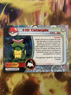 CATERPIE #10 - BLUE Logo - NON-HOLO - SERIES 1 - TOPPS Pokemon Card - Lp - Image 2