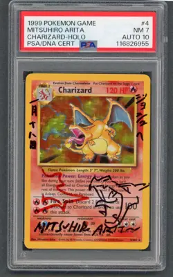 Pokemon Cards - PSA 7 Auto 10 Mitsuhiro Arita Signed Charizard 4/102 - Base Auto - Image 1