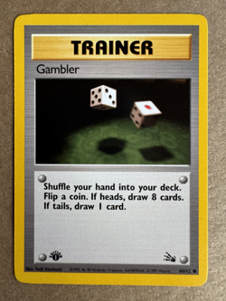 Gambler 60/62 Trainer Fossil 1st Edition Non-Holo Common Pokemon Card NM+ - Image 1