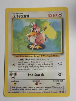 Farfetch’d 27/102 Pokemon Card Unlimited Base Set UnCommon - Image 1