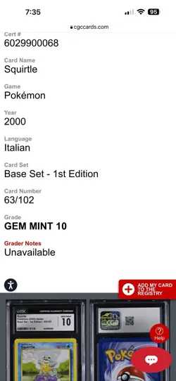 2000 Pokemon 1ST Edition Italian #063 Squirtle CGC 10 Population 14 - Image 4