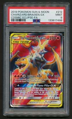 Charizard & Braixen GX 212/236 Ultra Rare Holo Pokemon Cosmic Eclipse PSA 9 MINT - Image 1