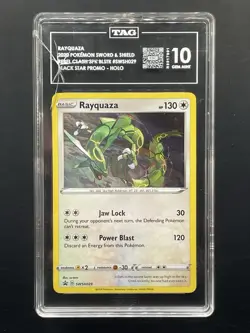 DAMAGED SLAB. 2020 POKEMON BLACK STAR PROMOS COSMOS HOLO SWSH029 RAYQUAZA TAG 10 - Image 1